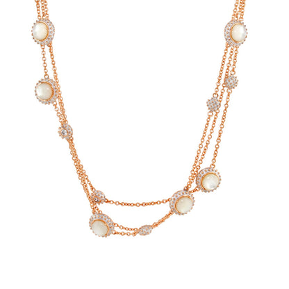 Cool Rider Necklace, Lauren G Adams, rose-gold double-strand chain with pearl bezel stations on Tampa Home & Garden Store
