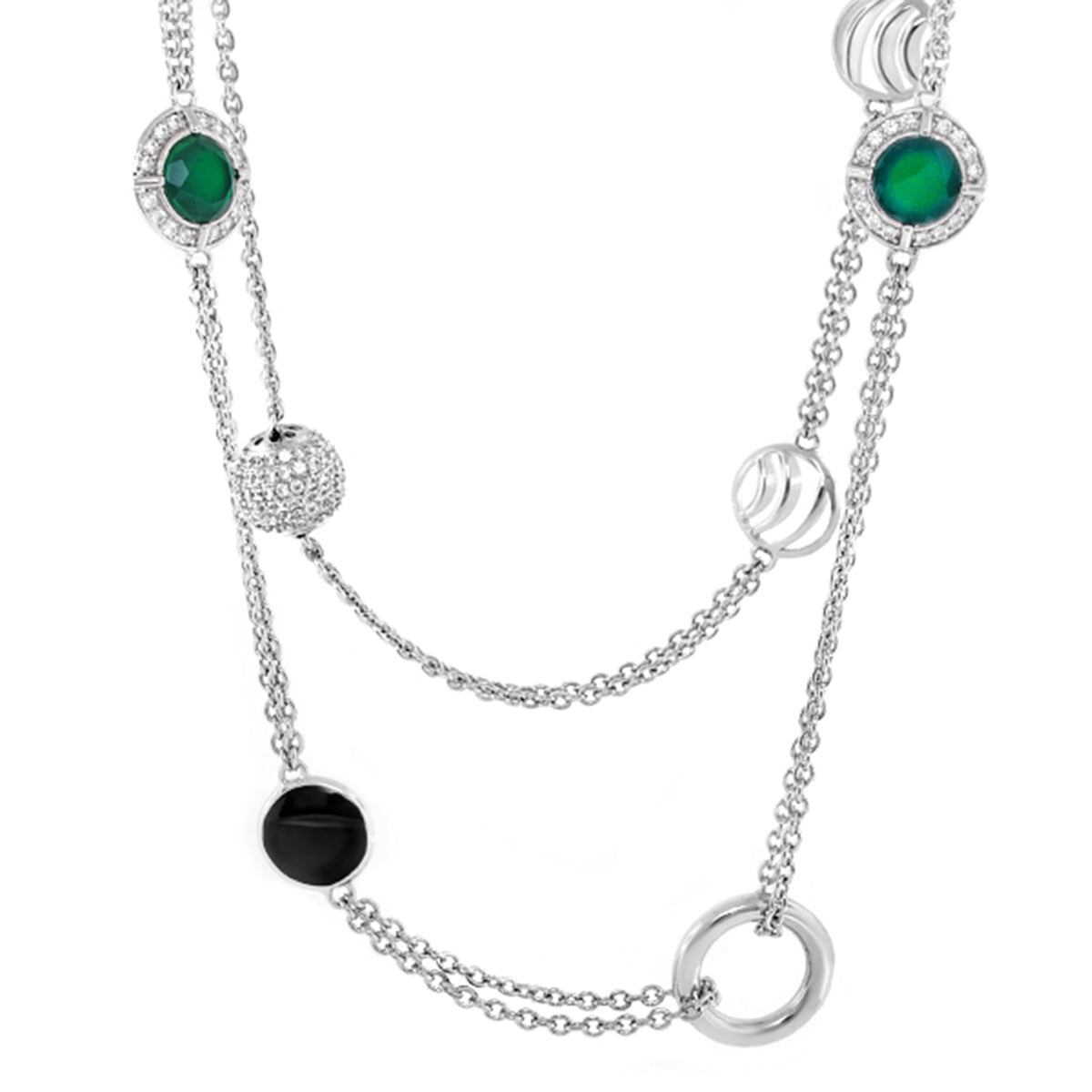 Caribbean Waters Necklace by Lauren G Adams with emerald-green stones on silver chains on Tampa Home & Garden Store