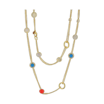 Caribbean Waters long necklace with gold-tone chain and colorful round pendants on Tampa Home & Garden Store