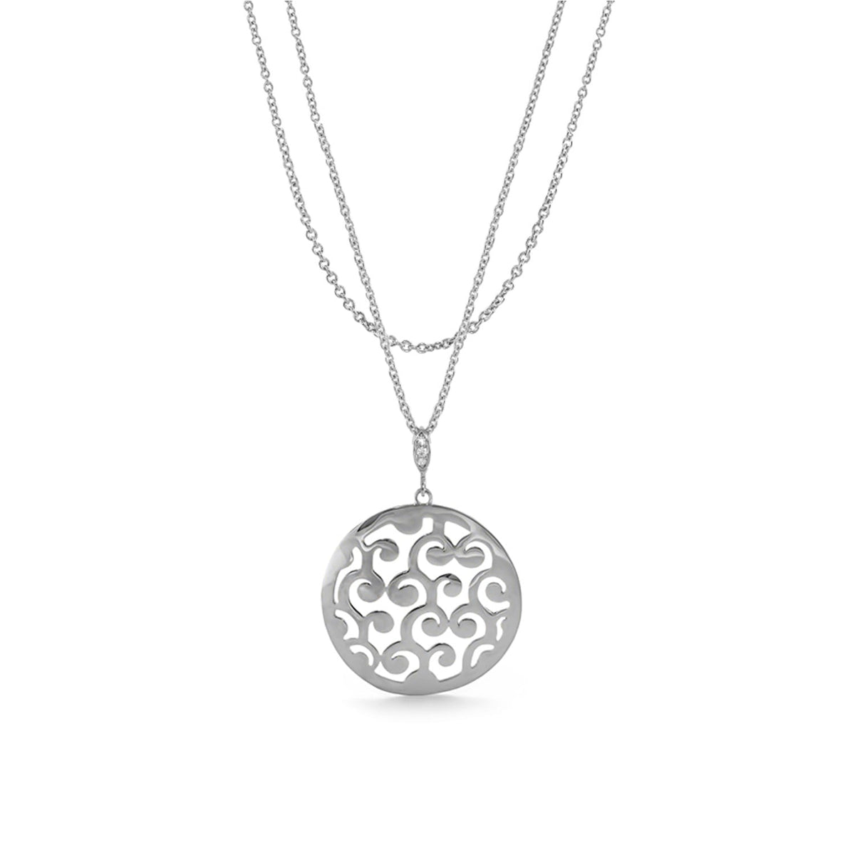 Stamped with Love Swirl Necklace by Lauren G Adams, silver-tone chain with filigree pendant on Tampa Home & Garden Store