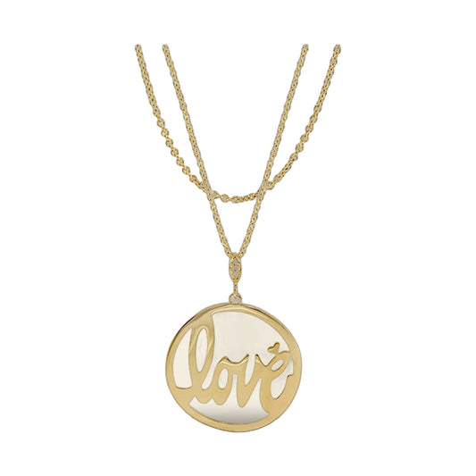 Gold-tone Love Rocks necklace by Lauren G Adams with round Love-script pendant on Tampa Home & Garden Store