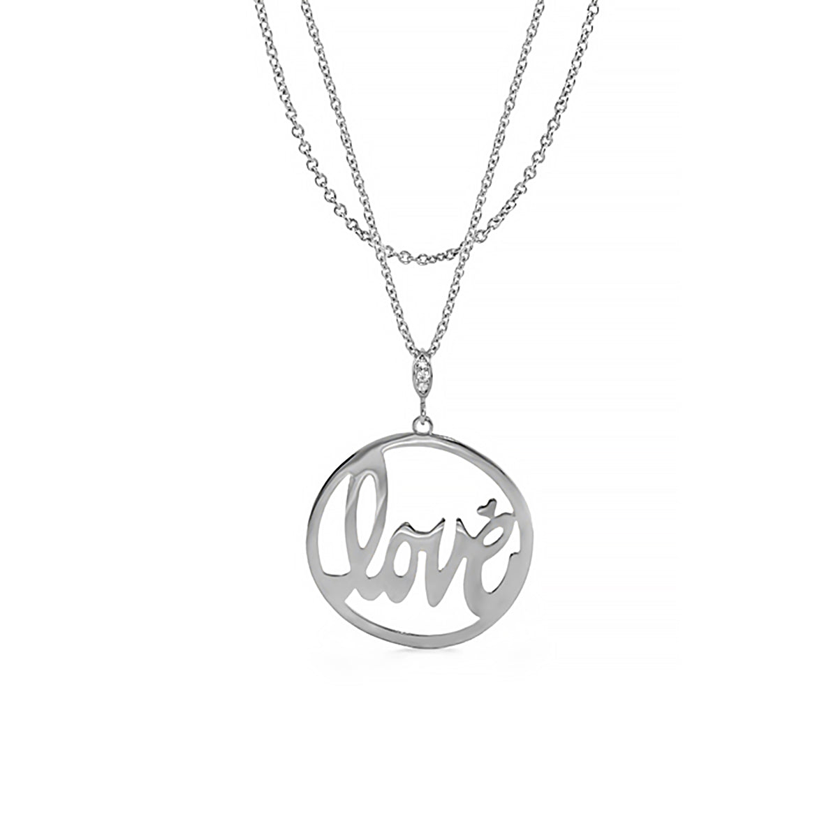 Love Rocks necklace by Lauren G Adams, circular Love pendant on layered silver chain on Tampa Home & Garden Store