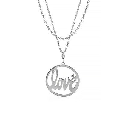 Love Rocks necklace by Lauren G Adams, circular Love pendant on layered silver chain on Tampa Home & Garden Store