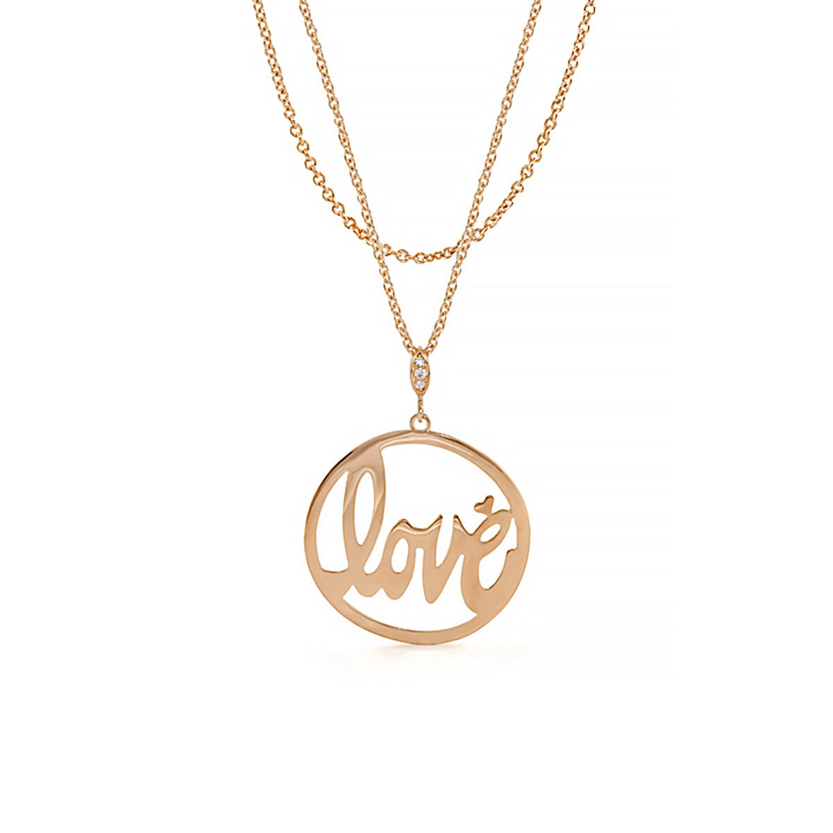 Lauren G Adams Love Rocks rose gold pendant necklace with round Love script charm on 2 chains on Tampa Home & Garden Store