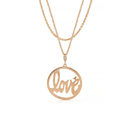 Lauren G Adams Love Rocks rose gold pendant necklace with round Love script charm on 2 chains on Tampa Home & Garden Store