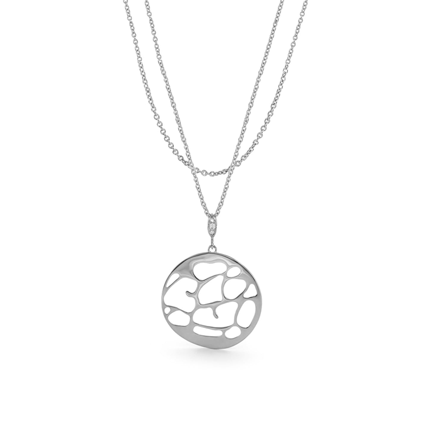 Stamped With Love necklace, silver-toned circular openwork pendant with chains Lauren G Adams on Tampa Home & Garden Store