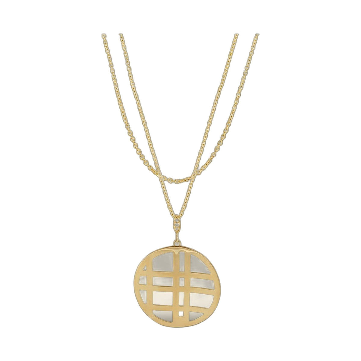 Stamped With Love Grid necklace, gold-tone layered chains with a round grid pendant on Tampa Home & Garden Store
