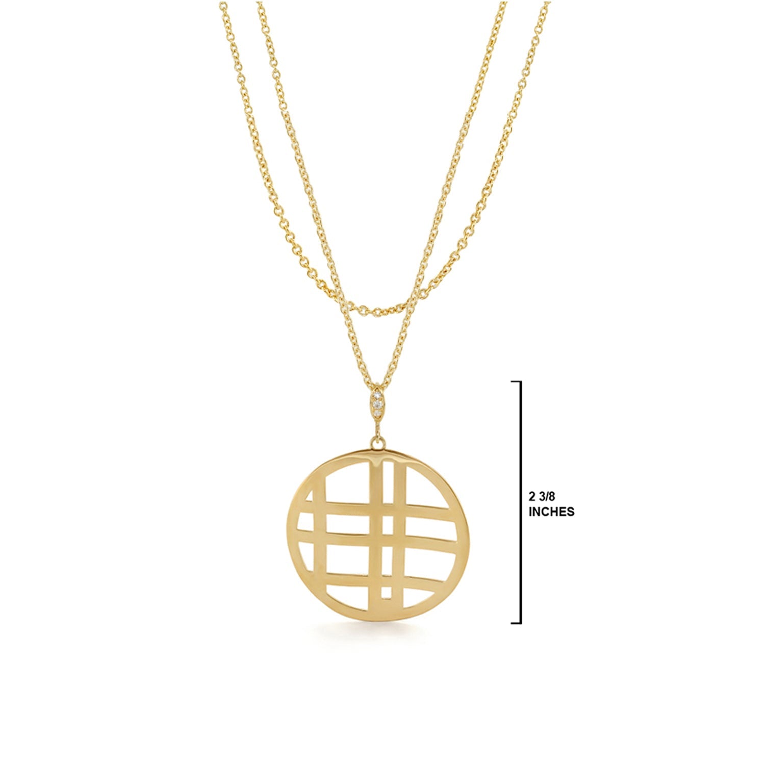Stamped With Love Grid necklace in gold by Lauren G Adams with circular lattice pendant on Tampa Home & Garden Store