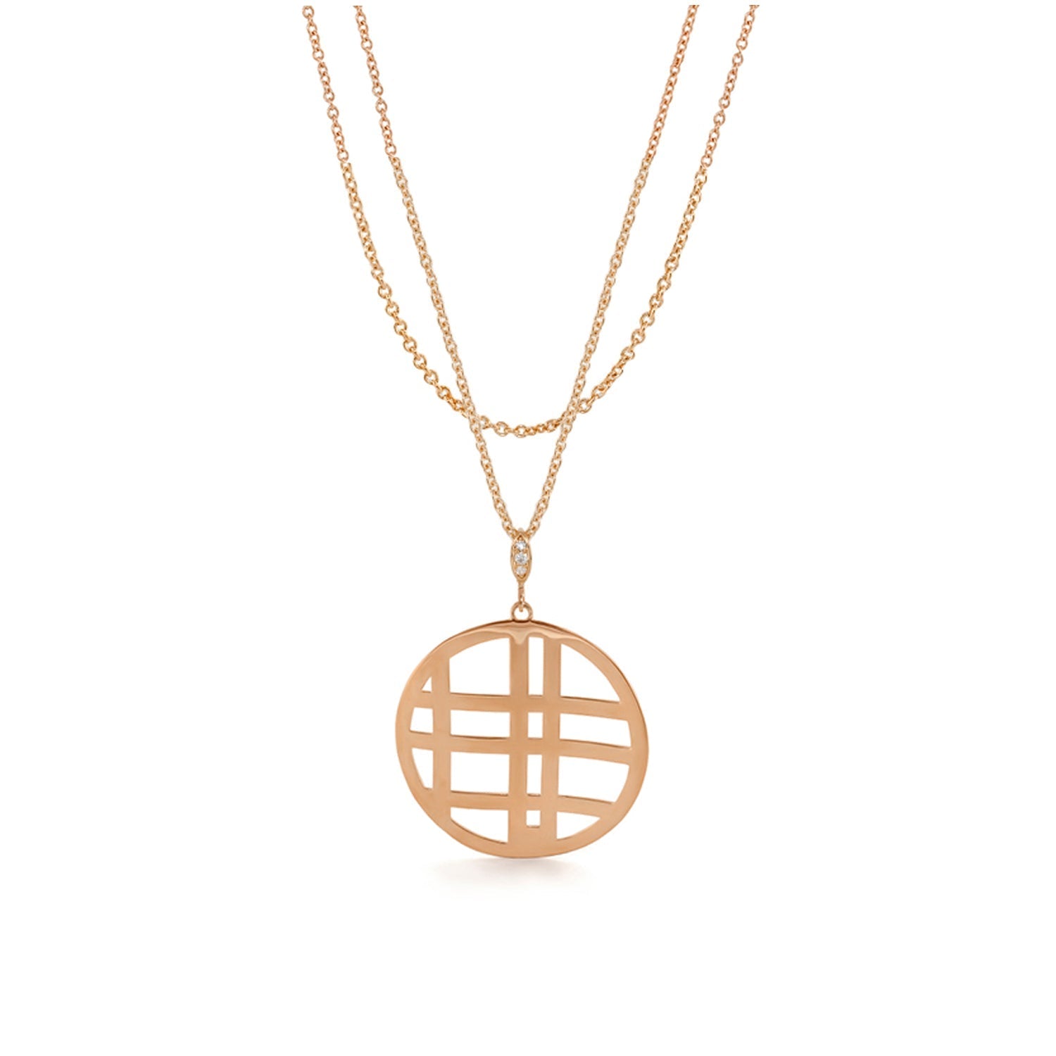Stamped With Love Grid necklace by Lauren G Adams rose gold circular grid pendant on chain on Tampa Home & Garden Store