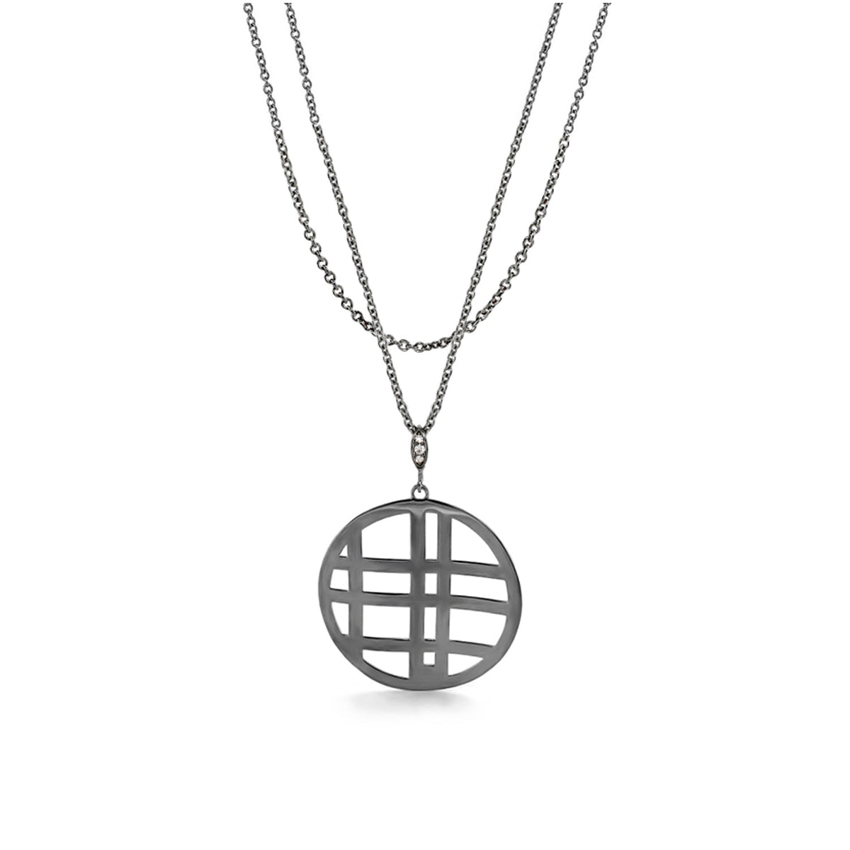 Stamped With Love Grid necklace by Lauren G Adams; silver chain with circular grid pendant on Tampa Home & Garden Store