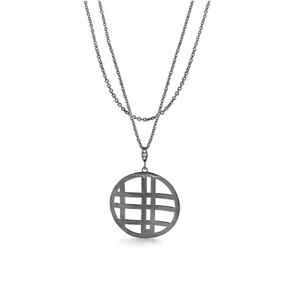 Stamped With Love Grid necklace by Lauren G Adams; silver chain with circular grid pendant on Tampa Home & Garden Store
