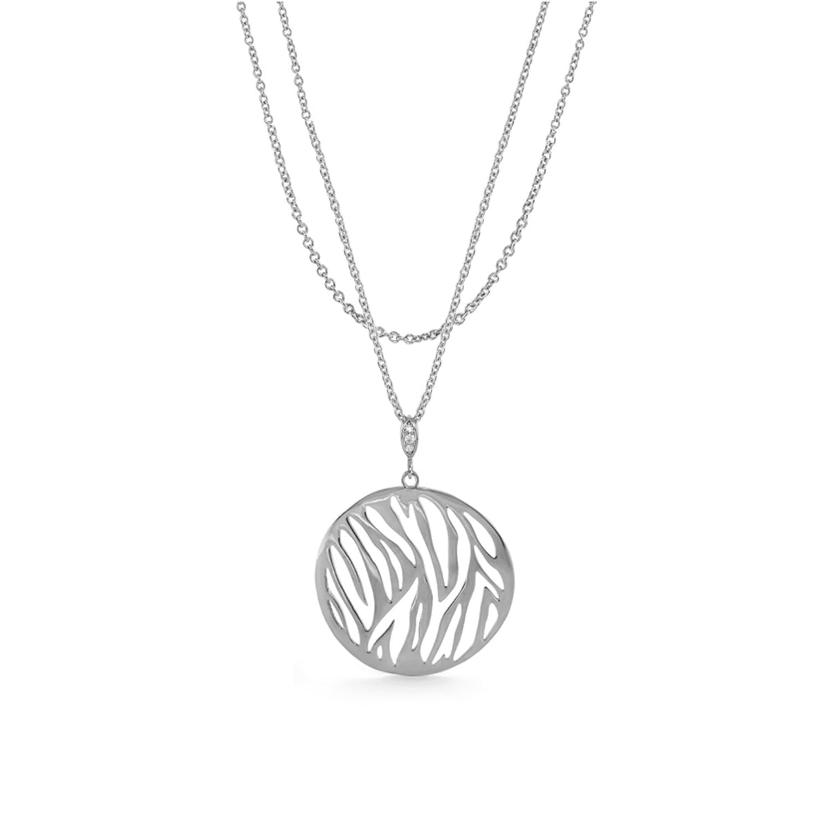 Stamped With Love Wild Child necklace, layered silver chains with round openwork zebra pendant on Tampa Home & Garden Store