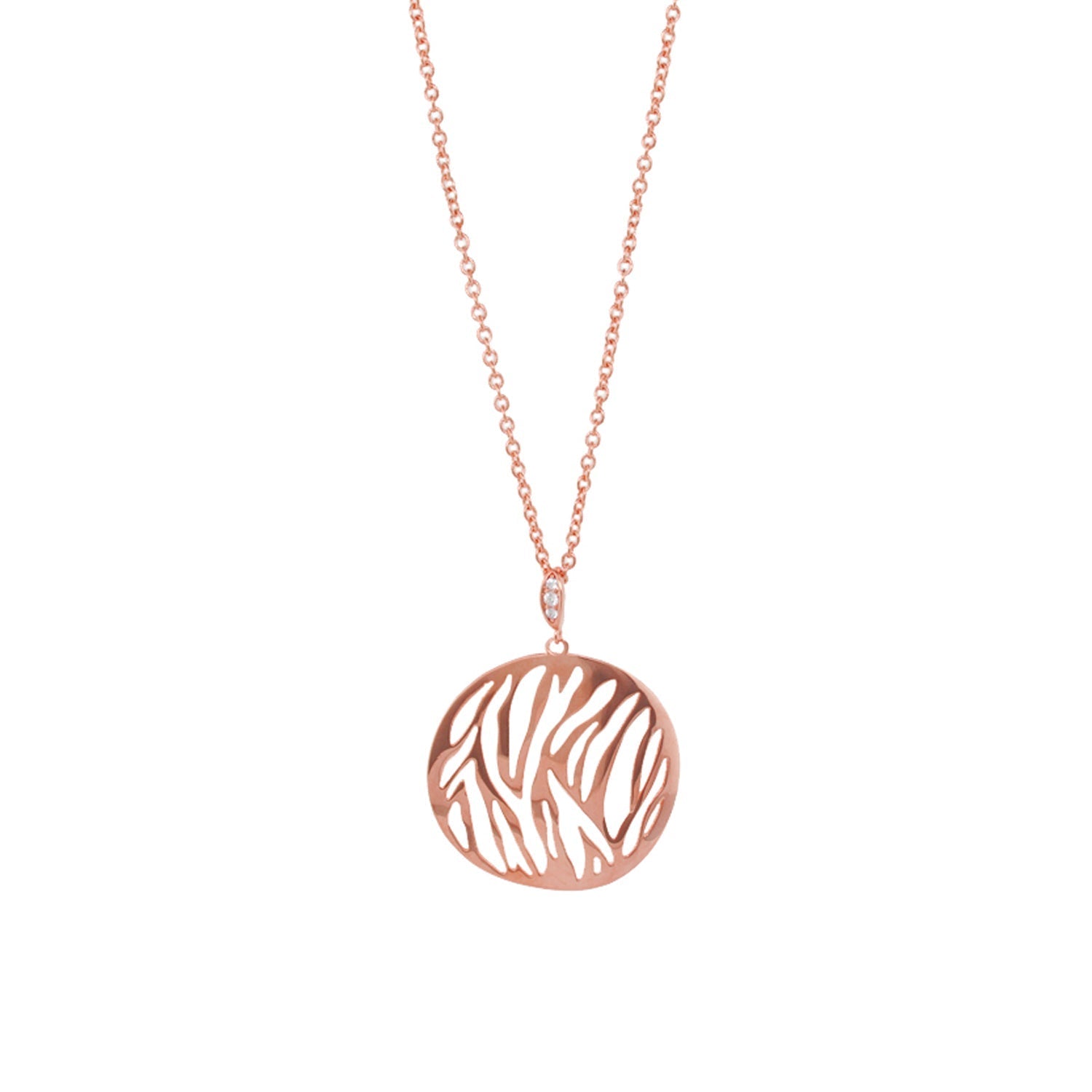 Stamped With Love Wild Child necklace in rose gold with round zebra-cut pendant and crystal bail on Tampa Home & Garden Store