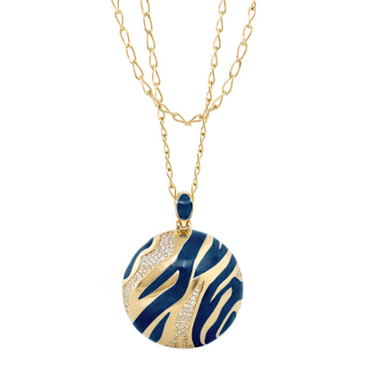 Wild Child Necklace long gold-tone pendant with blue zebra enamel and crystals, Lauren G Adams on Tampa Home & Garden Store
