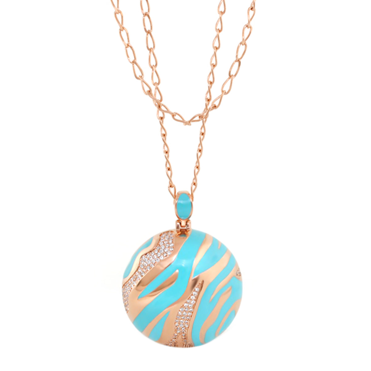 Lauren G Adams turquoise zebra-striped pendant necklace on rose gold chain with crystal accents on Tampa Home & Garden Store
