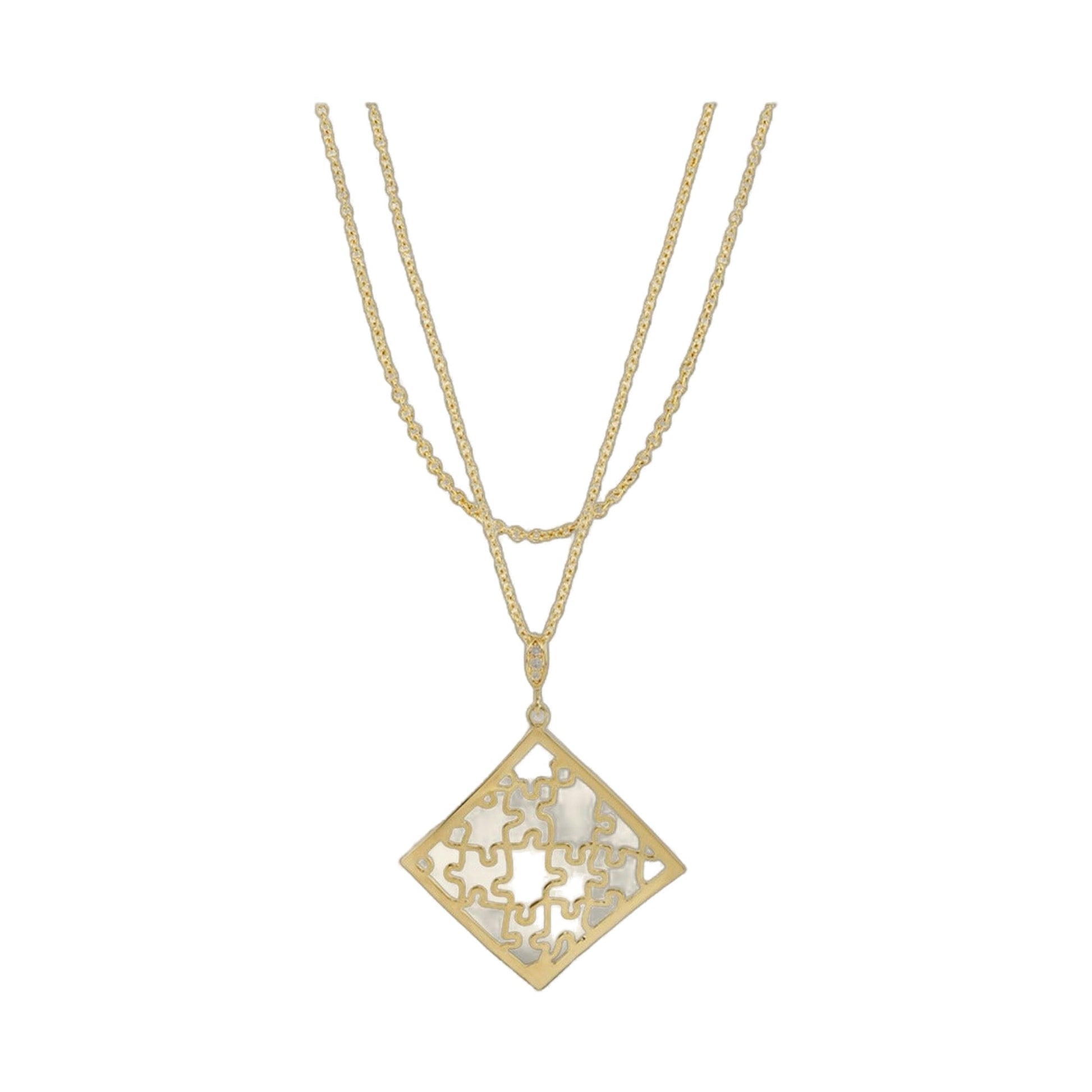 Stamped With Love necklace by Lauren G Adams, layered chains with lattice pendant on Tampa Home & Garden Store