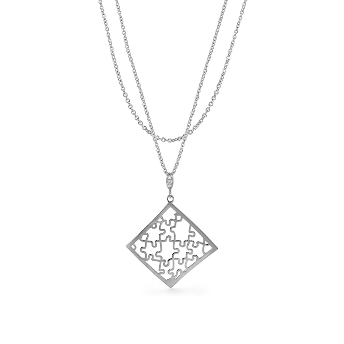 Stamped With Love necklace by Lauren G Adams with diamond lattice pendant on layered chain on Tampa Home & Garden Store