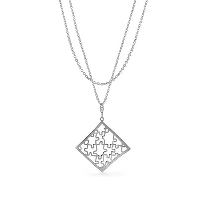 Stamped With Love necklace by Lauren G Adams with diamond lattice pendant on layered chain on Tampa Home & Garden Store