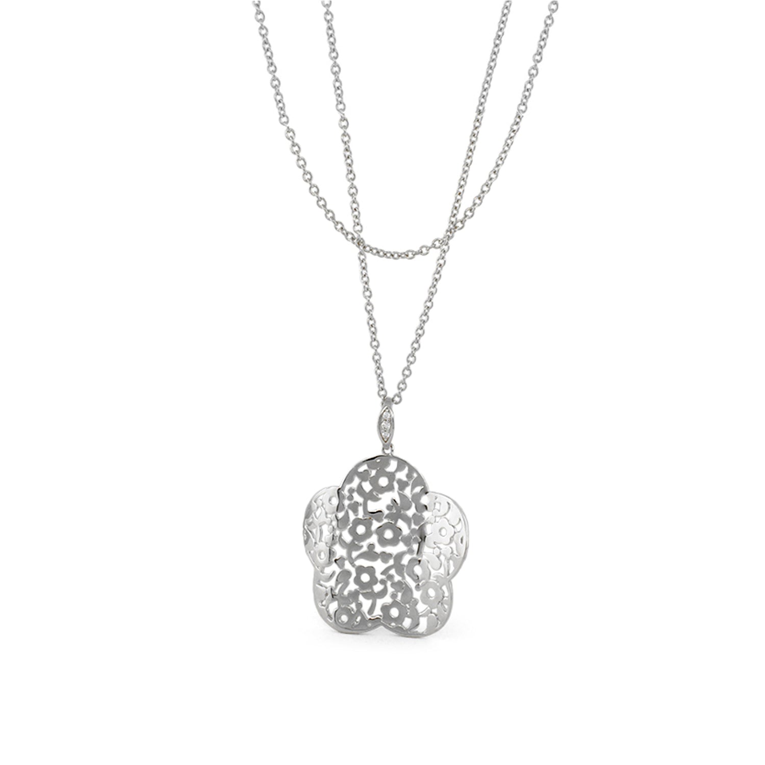 Stamped With Love layered silver necklace by Lauren G Adams with a round floral filigree pendant on Tampa Home & Garden Store