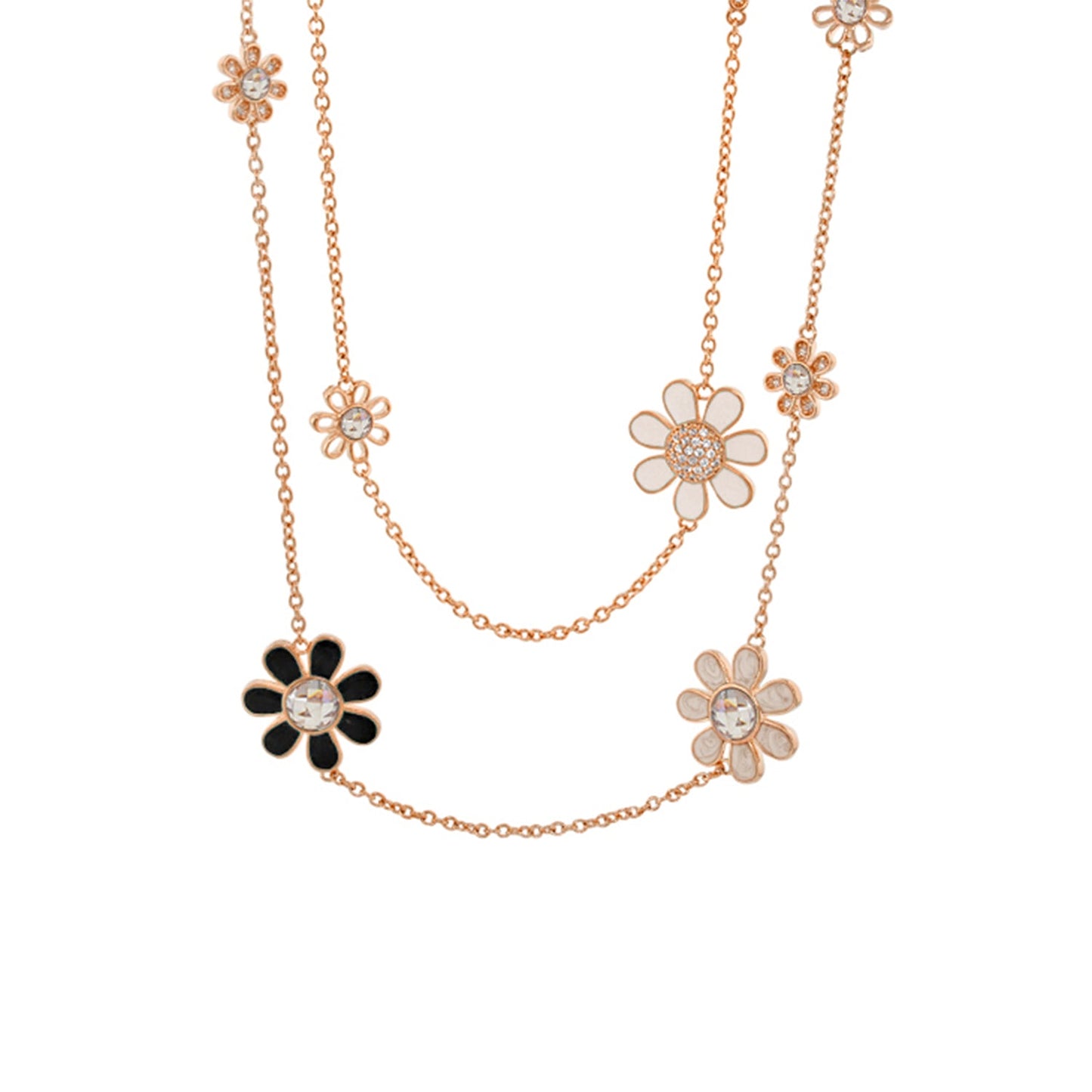 Daisy Dreams Necklace by Lauren G Adams, rose-gold chain with crystal-centered daisy charms on Tampa Home & Garden Store