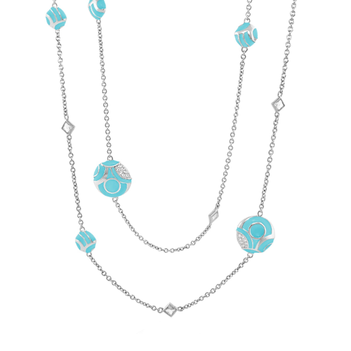 Magic 8 Necklace by Lauren G Adams: long bead silver chain necklace with turquoise discs on Tampa Home & Garden Store