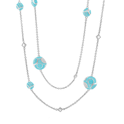 Magic 8 Necklace by Lauren G Adams: long bead silver chain necklace with turquoise discs on Tampa Home & Garden Store