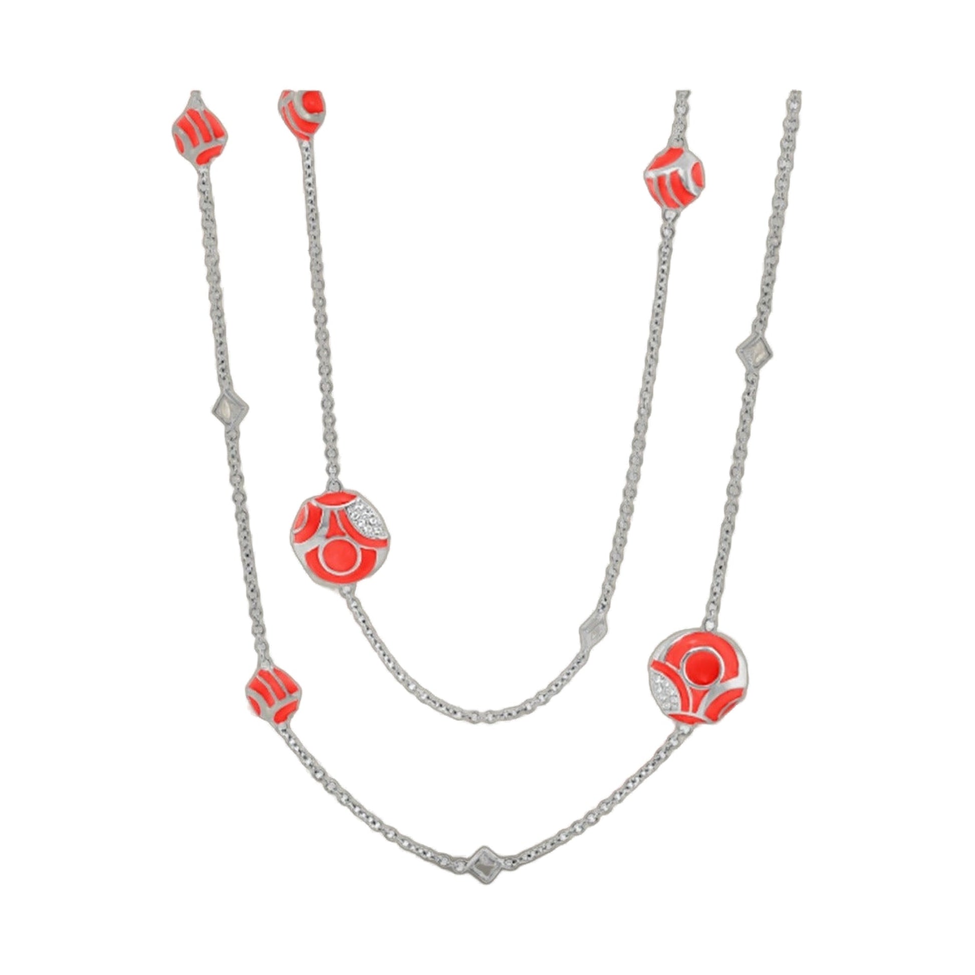 Magic 8 Necklace long silver chain with red enamel bead accents by Lauren G Adams on Tampa Home & Garden Store