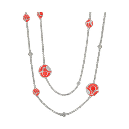 Magic 8 Necklace long silver chain with red enamel bead accents by Lauren G Adams on Tampa Home & Garden Store