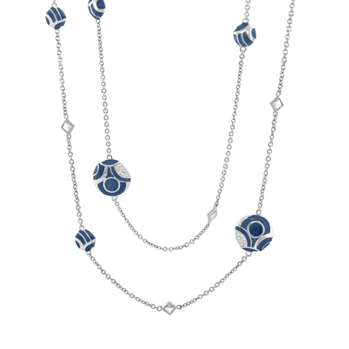 Magic 8 Necklace layered blue enamel bead necklace on silver chain by Lauren G Adams on Tampa Home & Garden Store