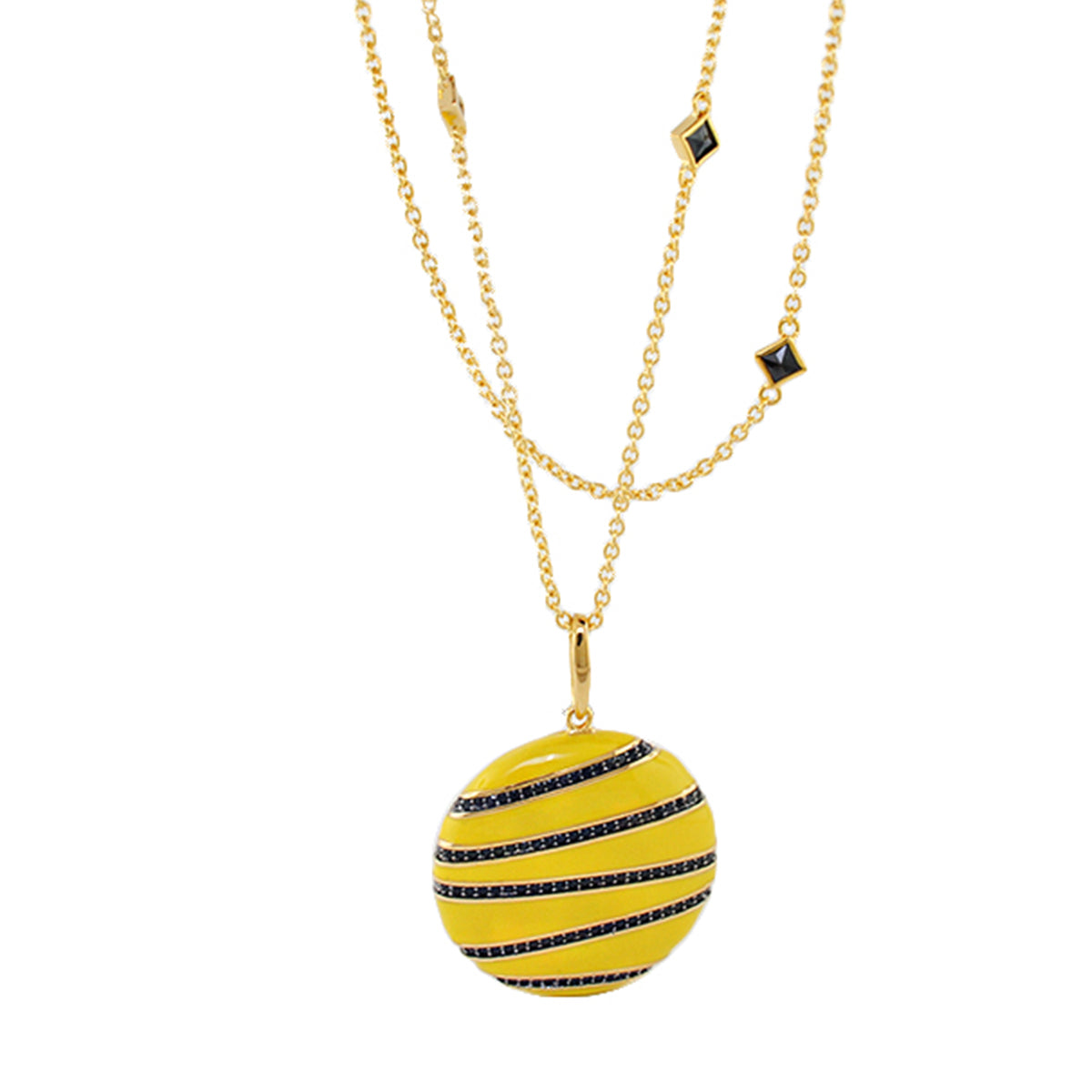Earth Wind and Fire Necklace by Lauren G Adams with a yellow striped pendant on gold chain on Tampa Home & Garden Store