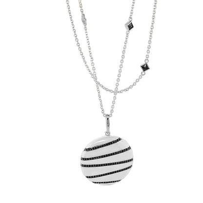 Earth Wind and Fire Necklace Lauren G Adams, silver layered chains and striped globe pendant on Tampa Home & Garden Store