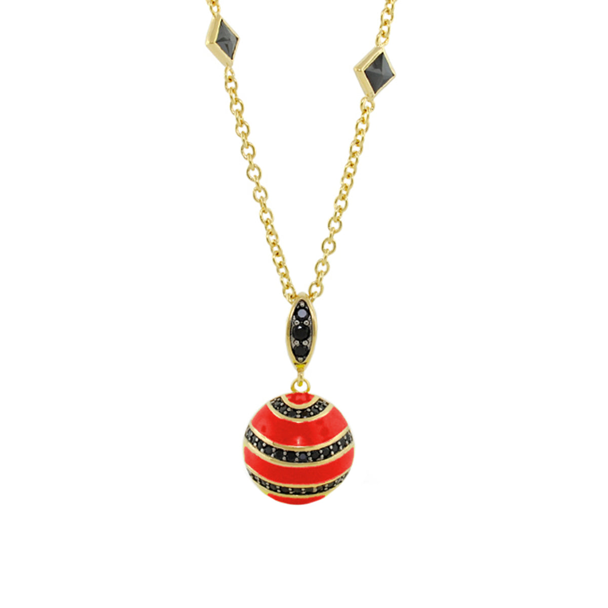 Earth Wind and Fire Necklace by Lauren G Adams, gold-tone chain with red striped pendant on Tampa Home & Garden Store