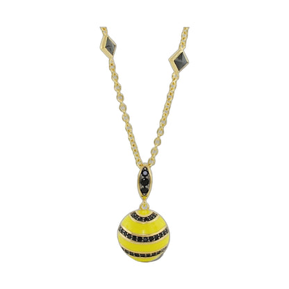 Earth Wind and Fire Necklace gold tone chain with black teardrop pendant and yellow bead accent on Tampa Home & Garden Store