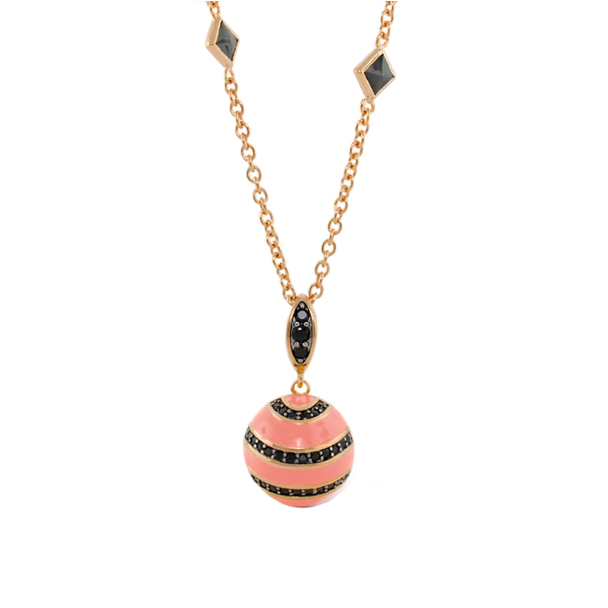 Earth Wind and Fire Necklace by Lauren G Adams, gold chain pink striped globe pendant on Tampa Home & Garden Store