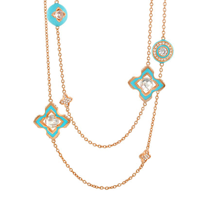 Starry Nights Necklace by Lauren G Adams, long rose gold chain with turquoise enamel charms on Tampa Home & Garden Store