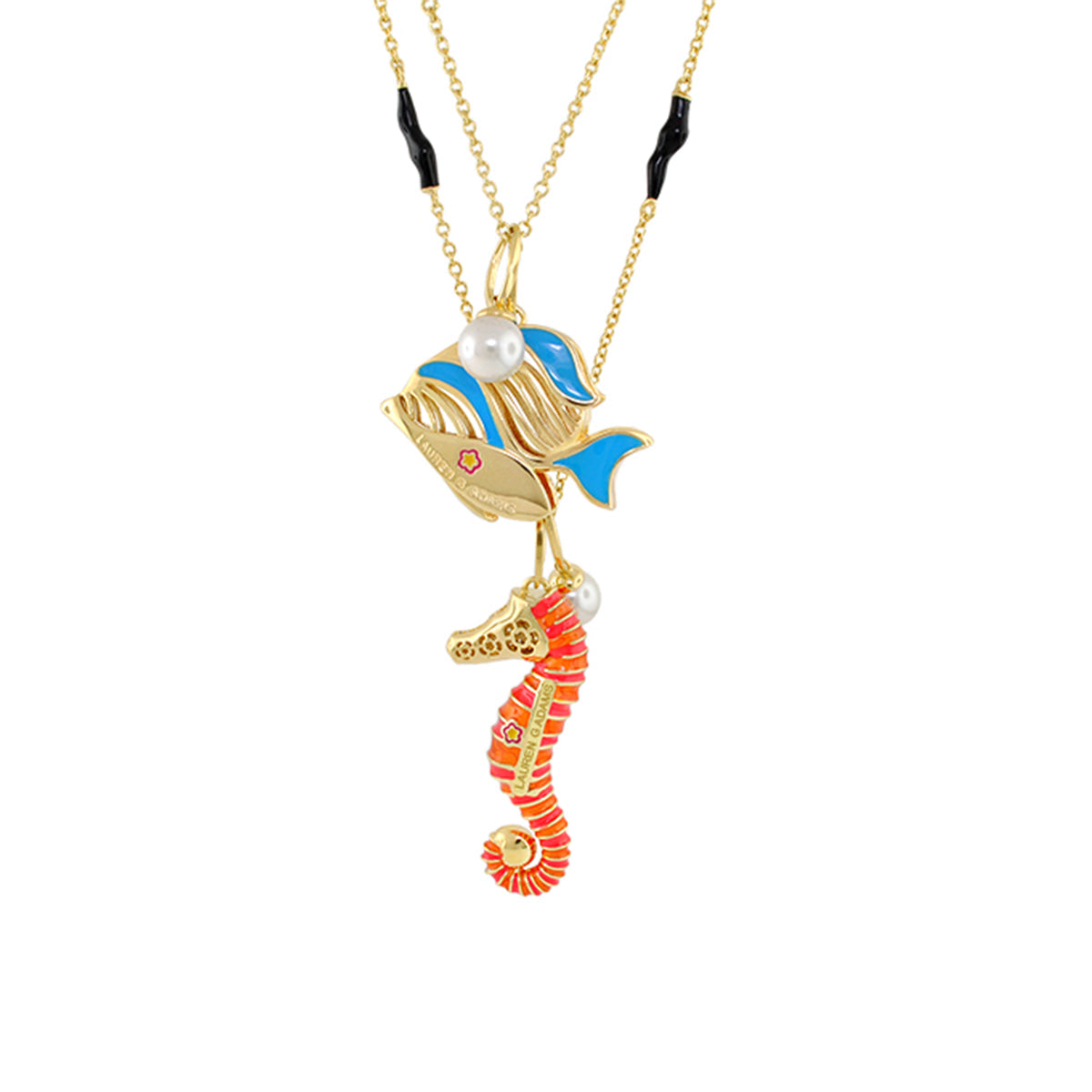 Eau Fish & Seahorse Necklace gold-tone sea life pendant with blue enamel fish by Lauren G Adams on Tampa Home & Garden Store