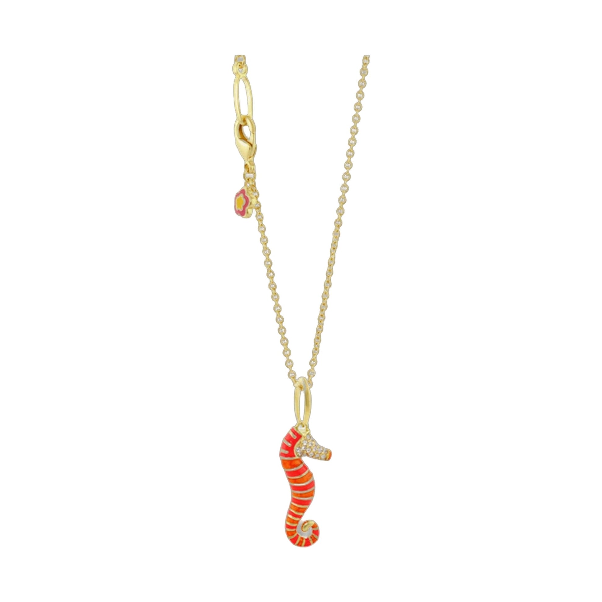 Eau Seahorse necklace on gold chain with pink flower charm by Lauren G Adams on Tampa Home & Garden Store