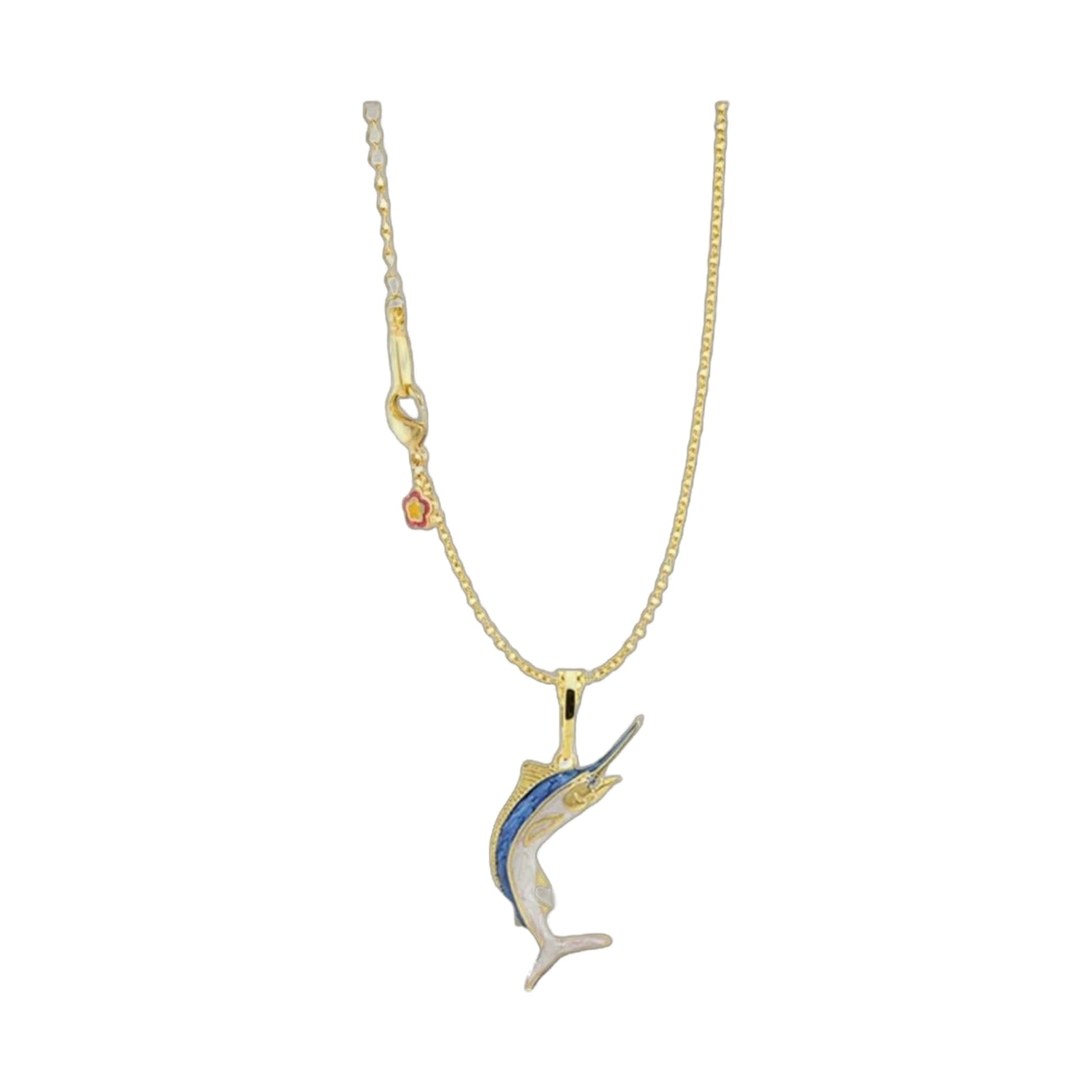 Aloha Marlin Pendant Necklace by Lauren G Adams, gold chain, blue enamel marlin pendant on Tampa Home & Garden Store