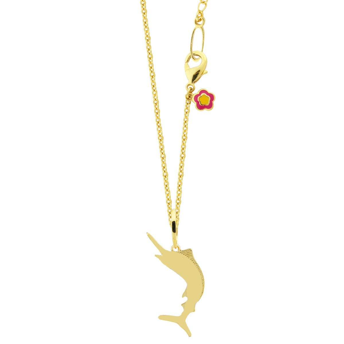 Gold Aloha Marlin Pendant Necklace with marlin charm and pink flower by Lauren G Adams on Tampa Home & Garden Store