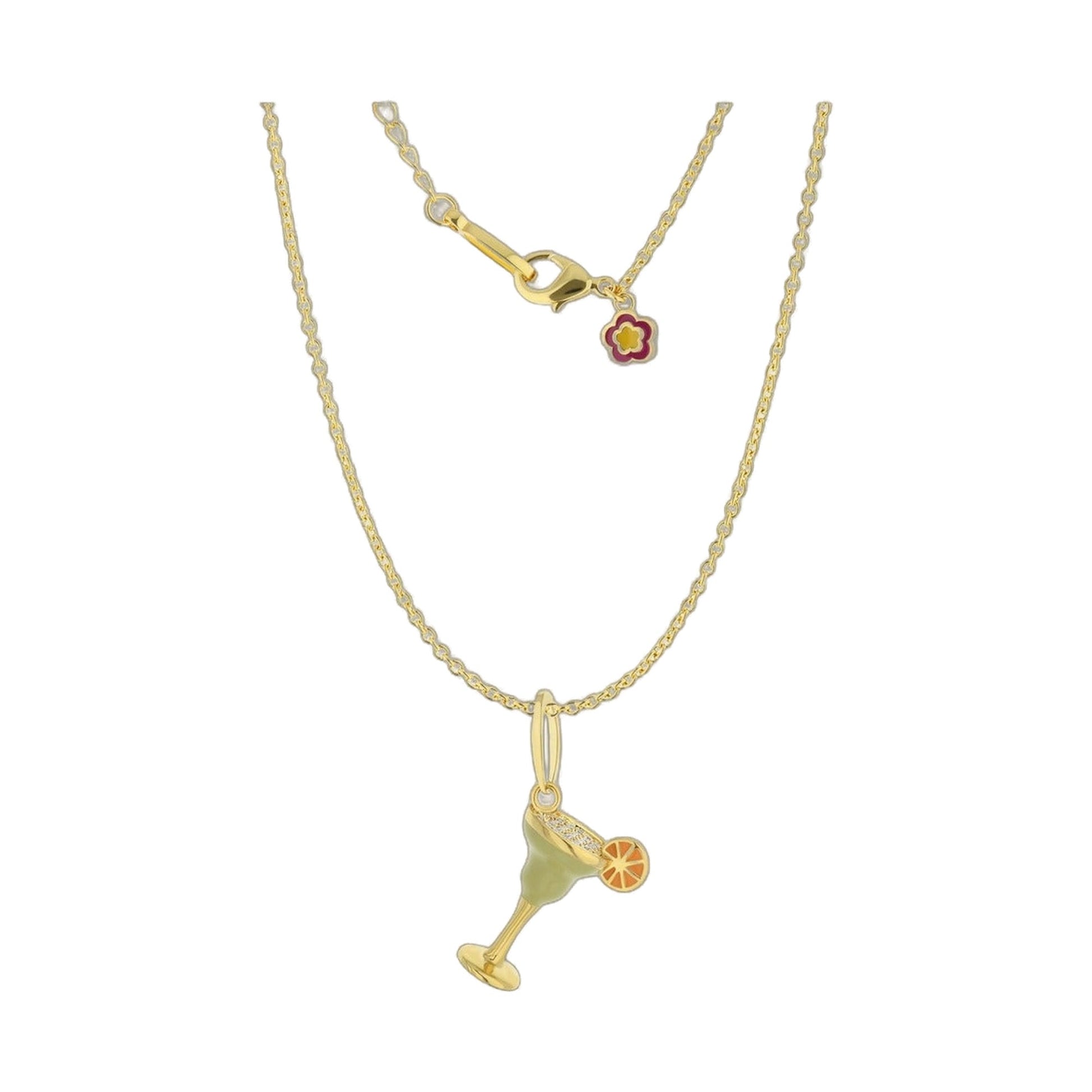 Viva Margarita Cocktail pendant necklace, gold tone chain with margarita glass charm on Tampa Home & Garden Store