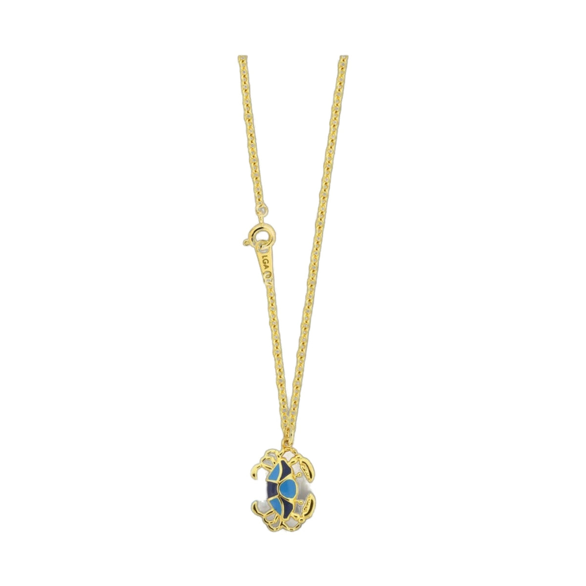 Bluecrab pendant necklace by Lauren G Adams on a gold-tone chain with blue enamel crab on Tampa Home & Garden Store