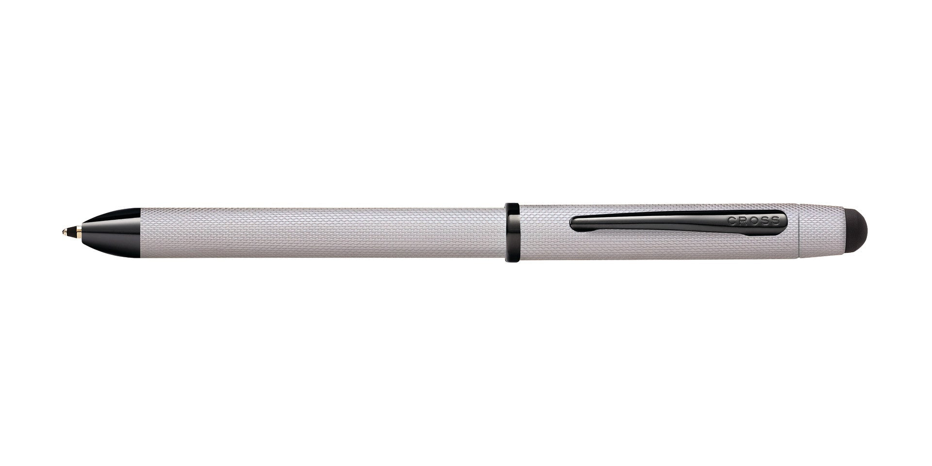 Tech3+ Brushed Chrome PVD Multifunction Pen by A.T. Cross with textured grip and black clip on Tampa Home & Garden Store