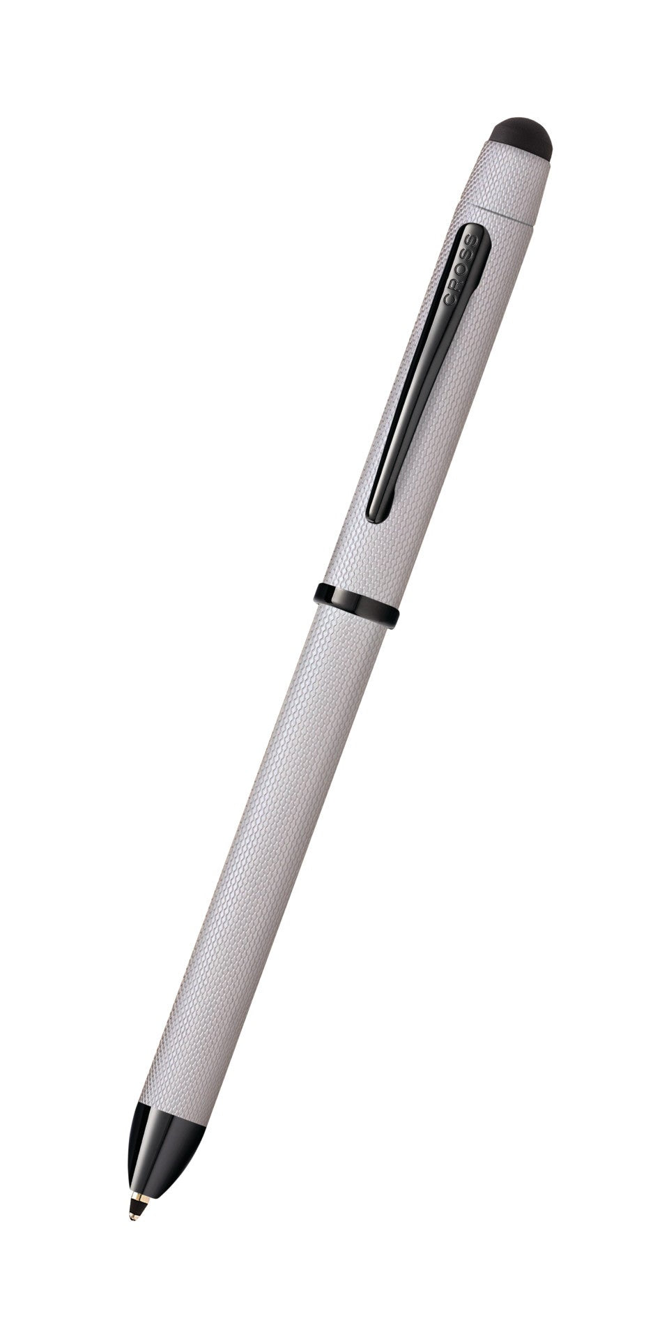 A.T. Cross Tech3+ Brushed Chrome PVD multipen with textured metal body and black clip on Tampa Home & Garden Store