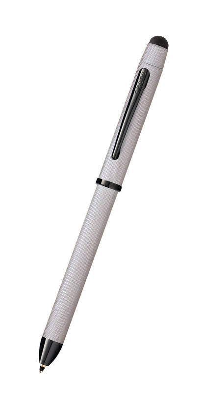 A.T. Cross Tech3+ Brushed Chrome PVD multipen with textured metal body and black clip on Tampa Home & Garden Store