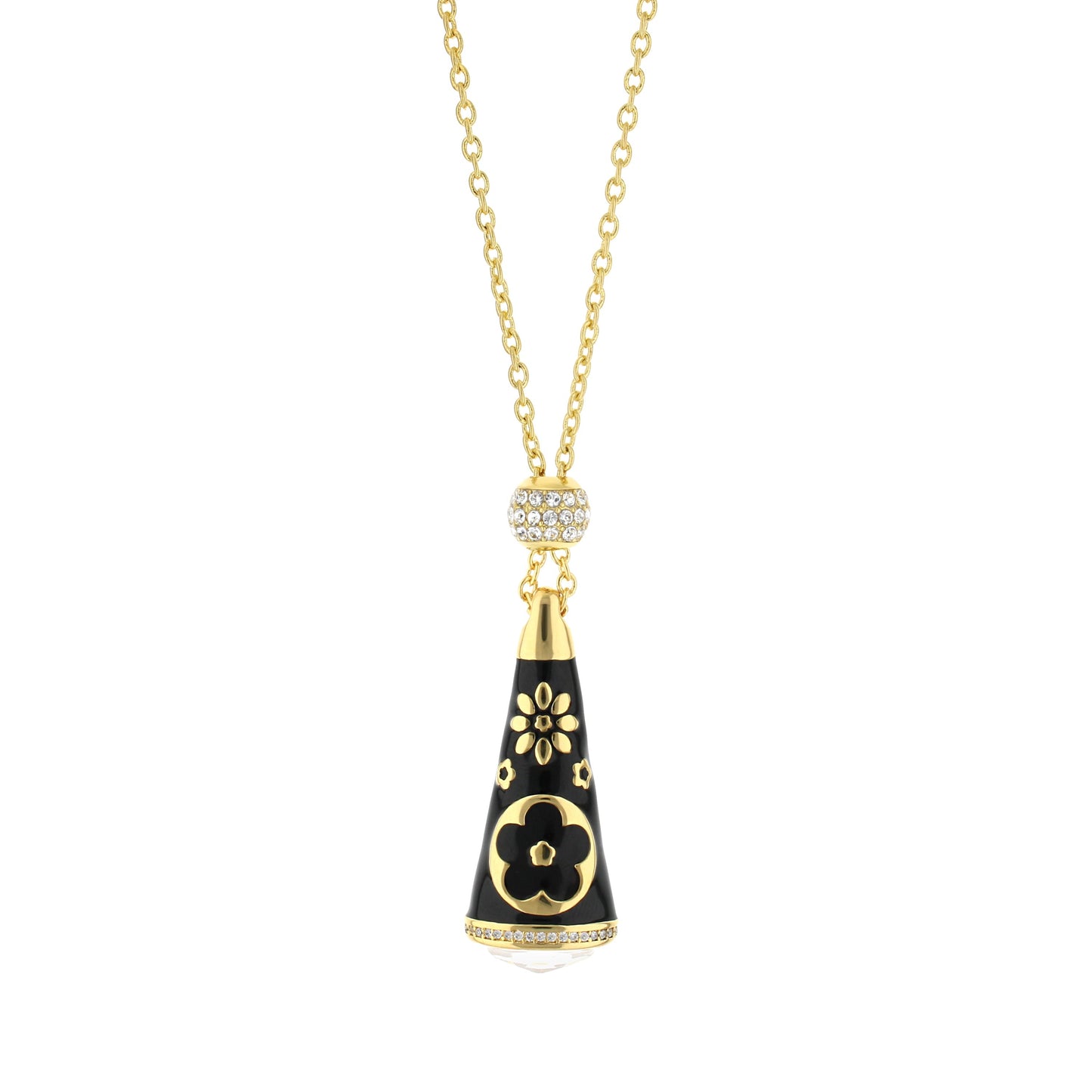 Floral Days Necklace Lauren G Adams gold-tone chain black enamel drop with crystal ball on Tampa Home & Garden Store