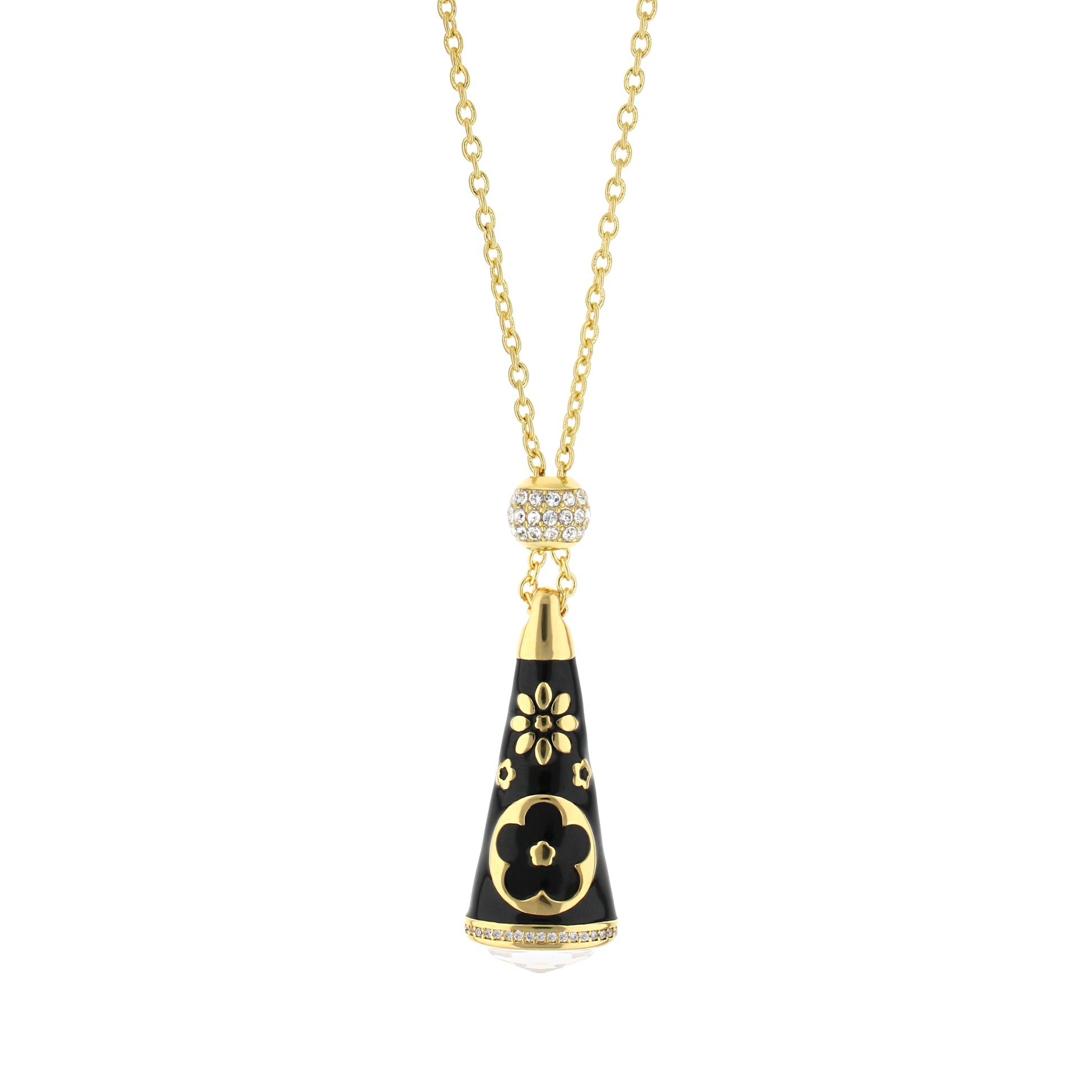 Floral Days Necklace Lauren G Adams gold-tone chain black enamel drop with crystal ball on Tampa Home & Garden Store