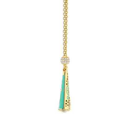 Floral Days Necklace pendant on gold chain with crystal bead and turquoise enamel accents on Tampa Home & Garden Store