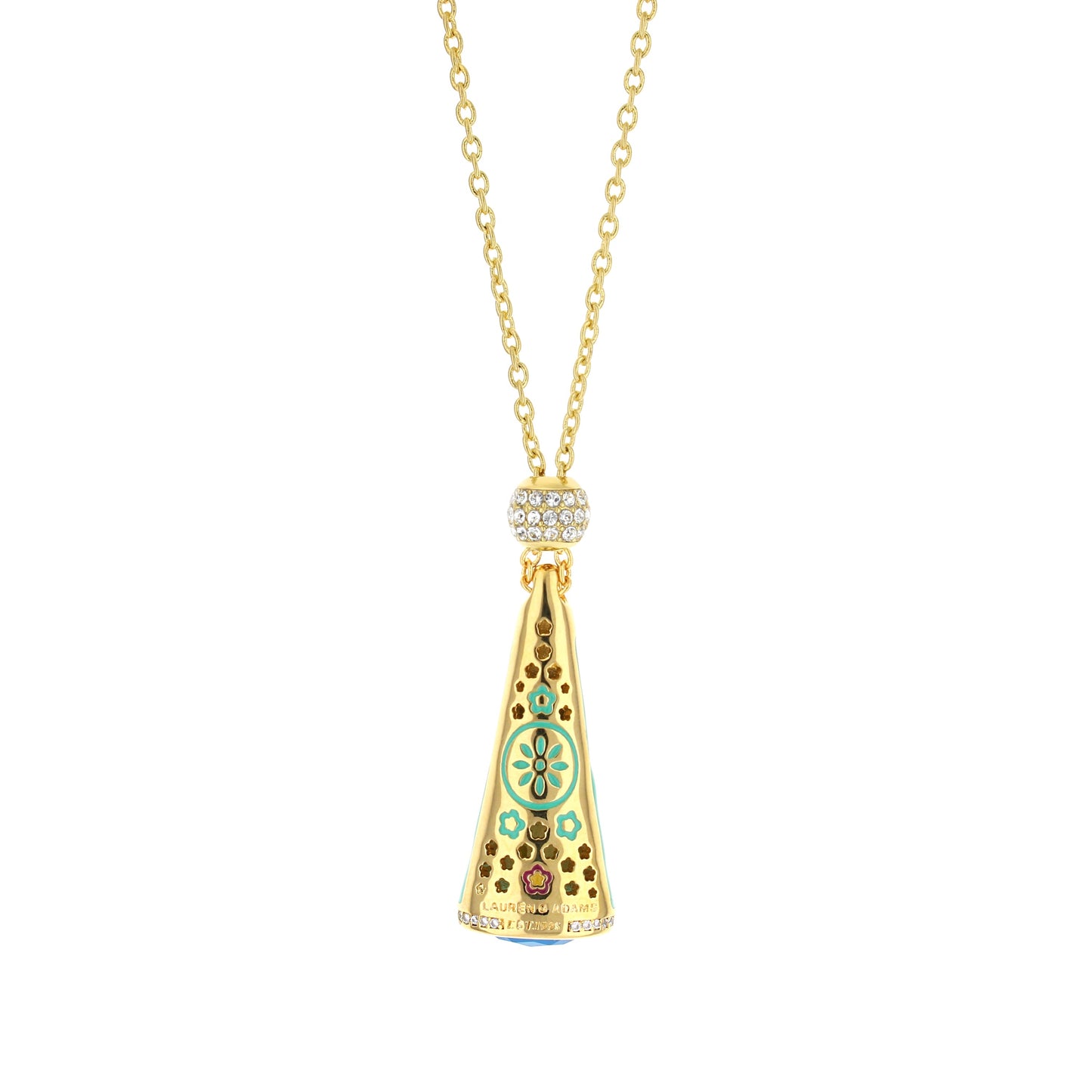 Floral Days Necklace, gold-tone chain with crystal bead and turquoise enamel by Lauren G Adams on Tampa Home & Garden Store