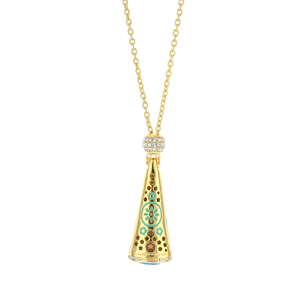 Floral Days Necklace, gold-tone chain with crystal bead and turquoise enamel by Lauren G Adams on Tampa Home & Garden Store
