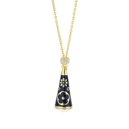 Floral Days Necklace pendant, gold chain with navy enamel teardrop and crystal cap on Tampa Home & Garden Store
